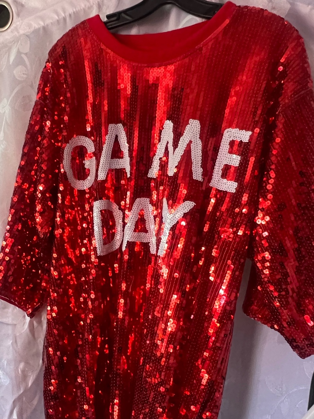 Fashion Nova Red Sequin "Game Day" Top